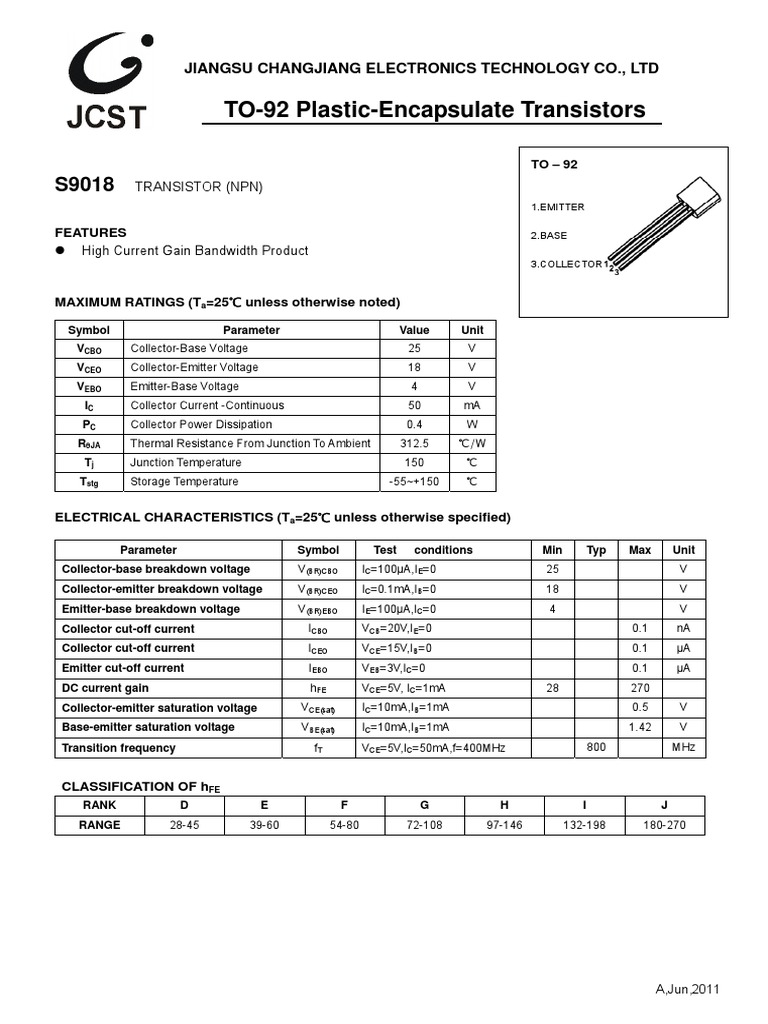 S9018 Transistor | PDF | Electrical Equipment | Semiconductors