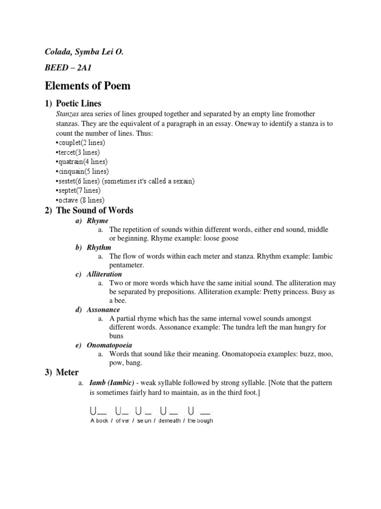 Elements of Poetry Explained | PDF | Metre (Poetry) | Narrative Forms