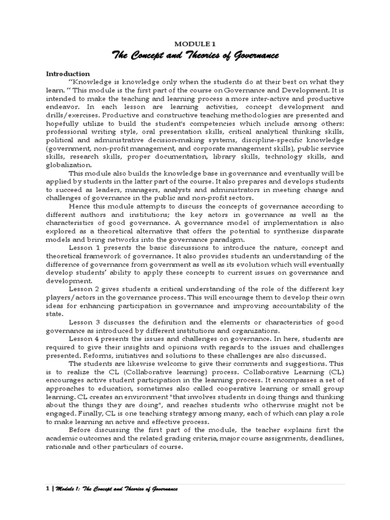 Module 1 Governance Pdf Governance Good Governance