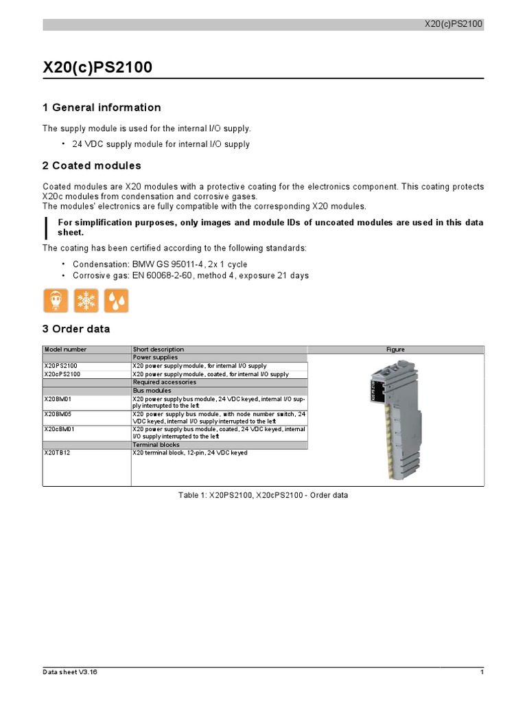X20(c)PS2100 Data Sheet - Technical Specifications and Ordering Information  for X20 Power Supply Modules | PDF | Flash Memory | Power Supply