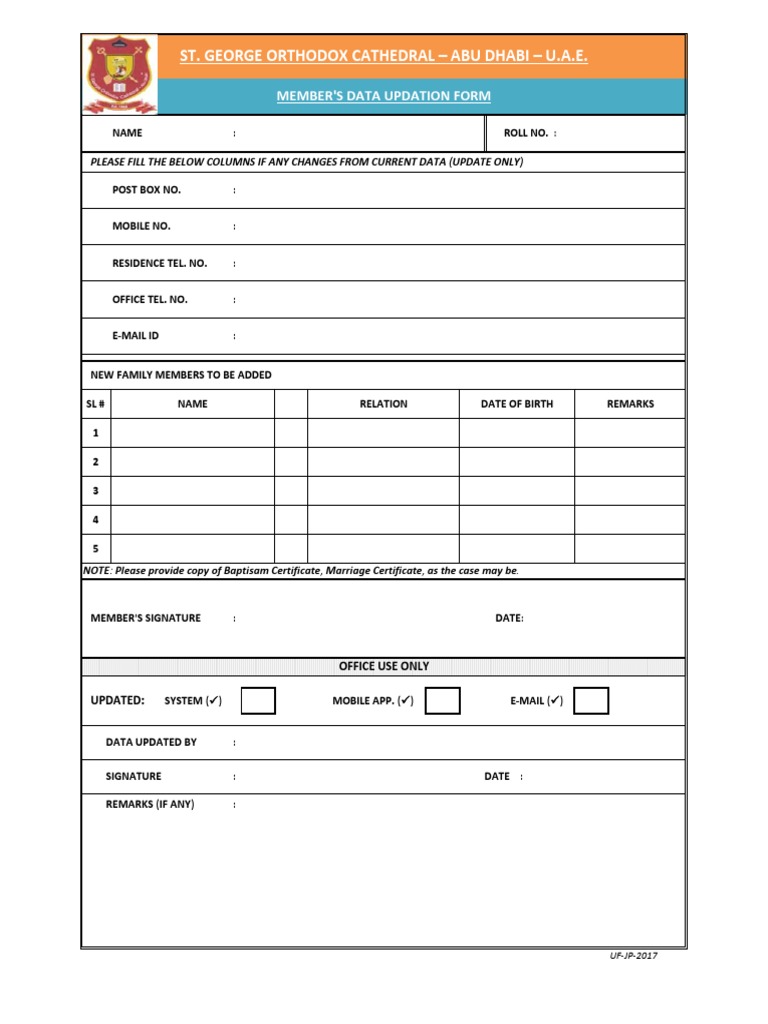 St. George Cathedral Data Update Form | PDF