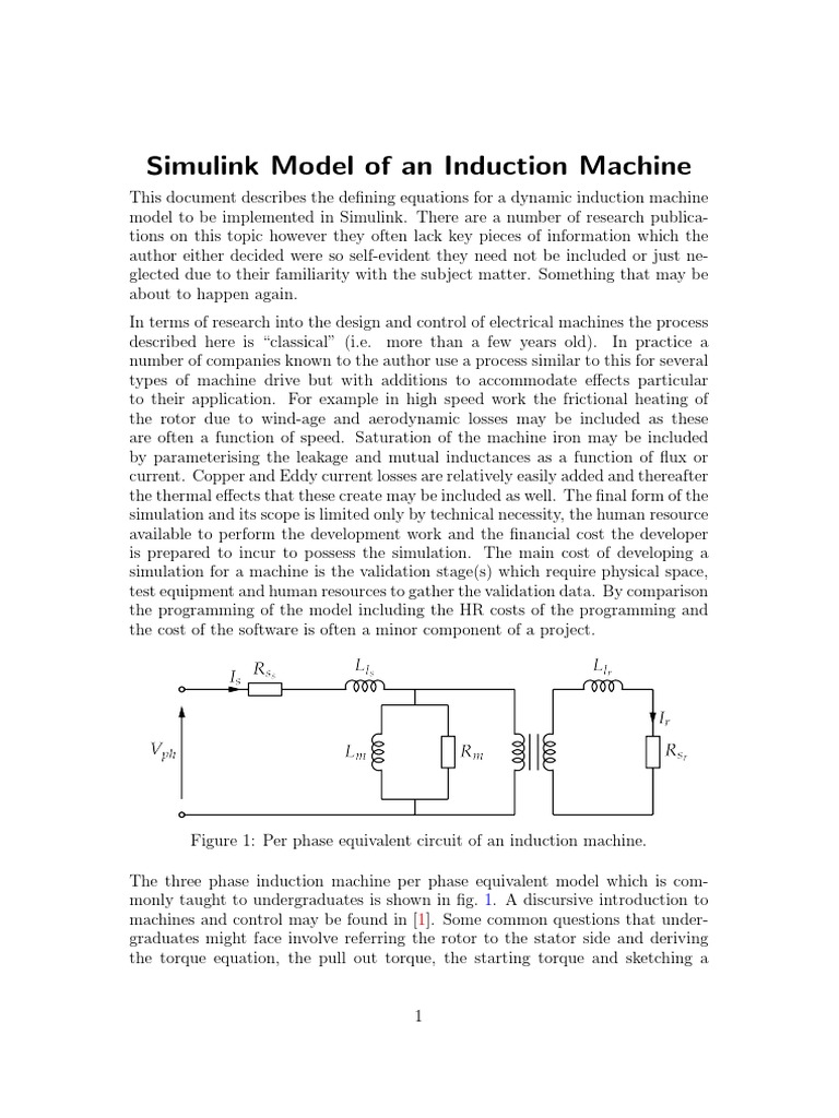 Simulink Model of an Induction Machine Dynamics | PDF | Inductance ...