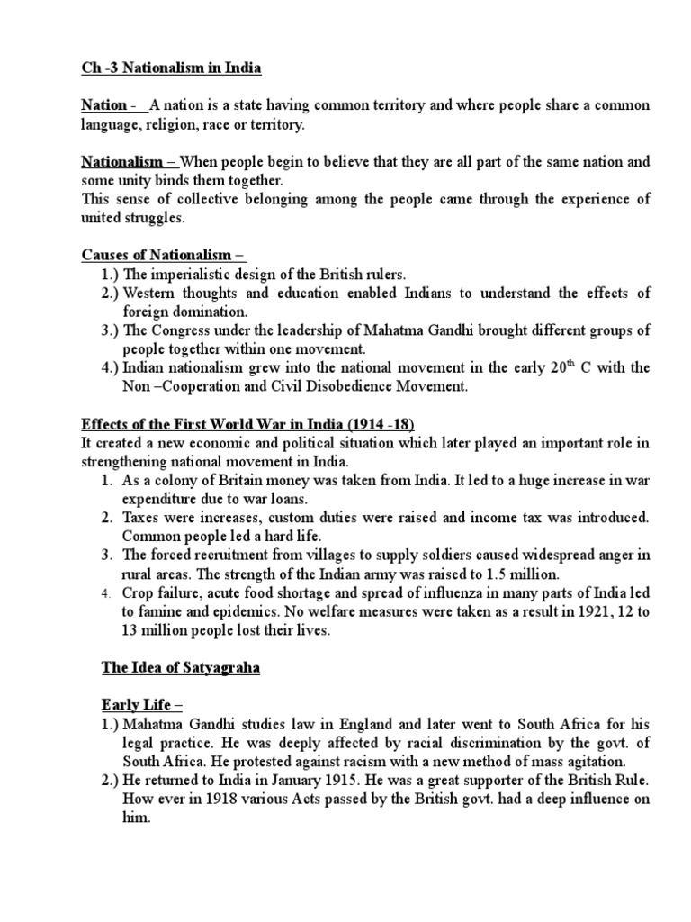 Class X CH - 3 Nationalism in India | PDF | Mahatma Gandhi | British Raj