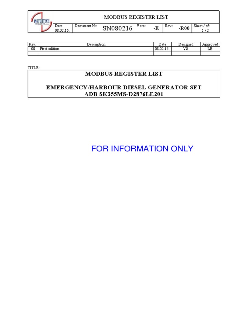 Modbus Register List for Diesel Generator | PDF | Electronic ...