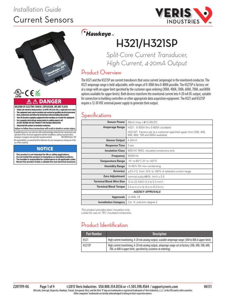 H321/H321SP Current Sensors PDF Power Supply Electrical Components