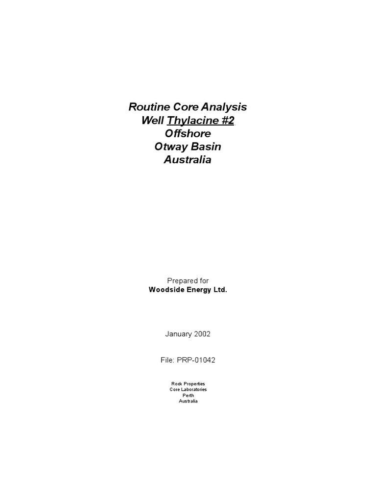 Thylacine 2 Core Analysis Report Text | PDF | Porosity | Permeability ...