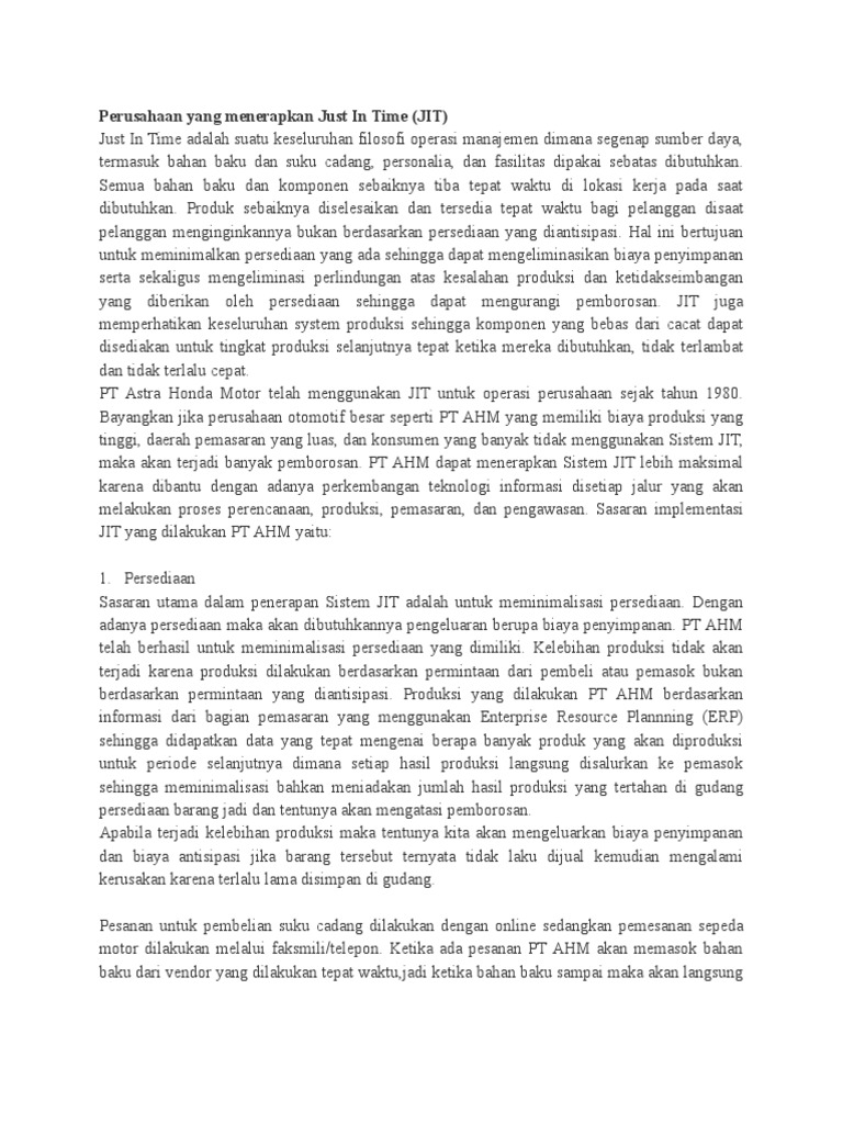 Penerapan Just In Time di PT AHM | PDF | Bisnis | Komputer