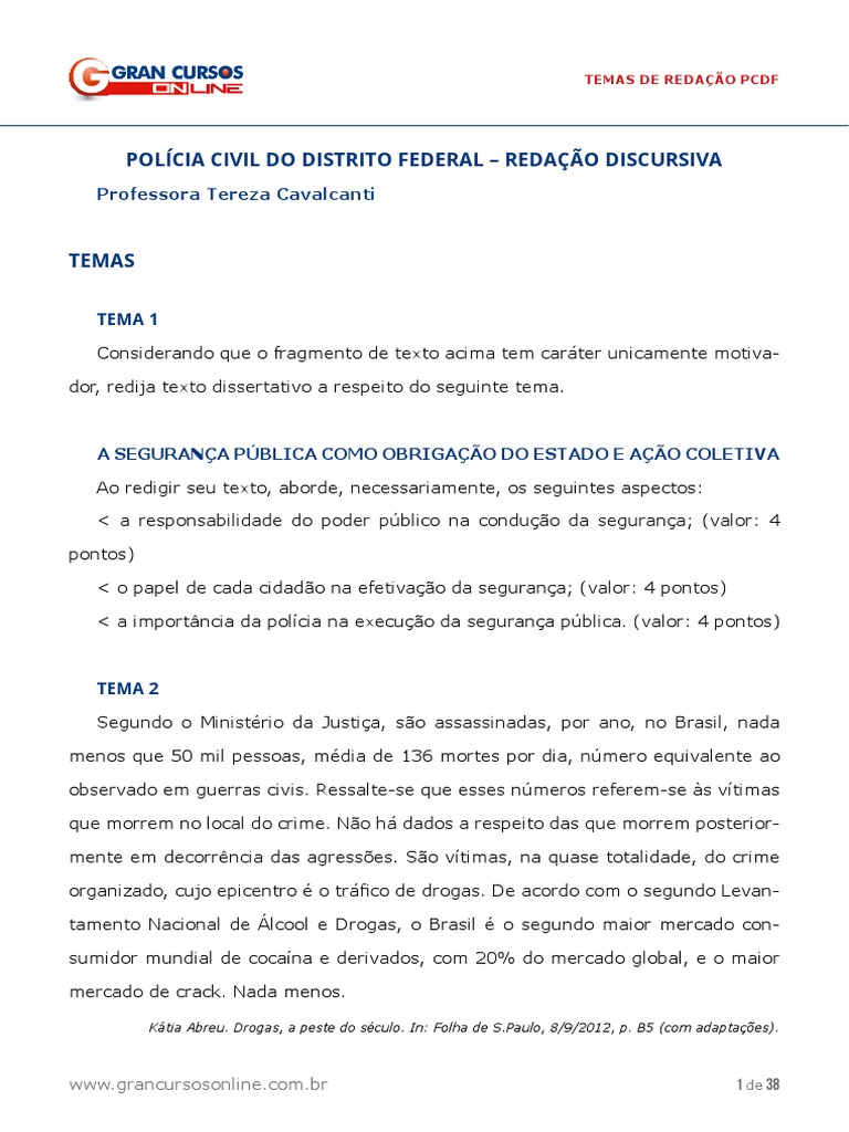 Redação PCDF: segurança pública, tráfico de drogas e violência ...