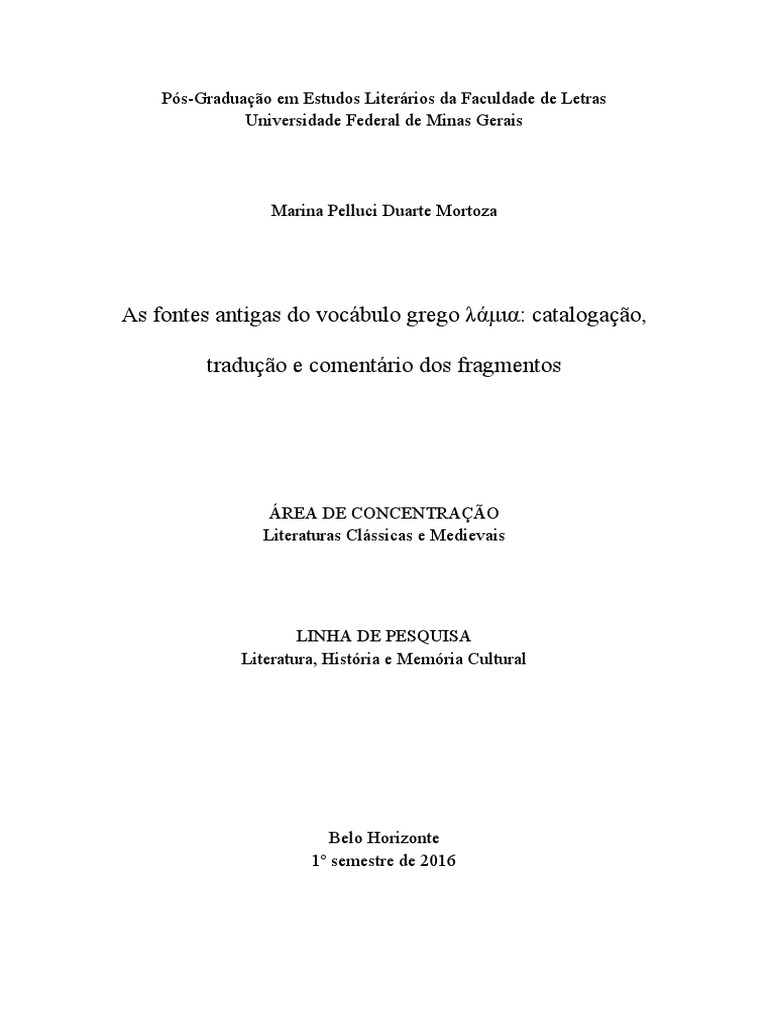 PDF) As fontes antigas do vocábulo grego λάμια: catalogação, tradução e  comentário dos fragmentos