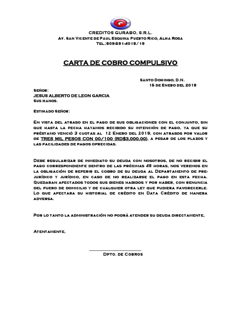 Carta Cobro Compulsivo  PDF  Deuda  Puerto Rico