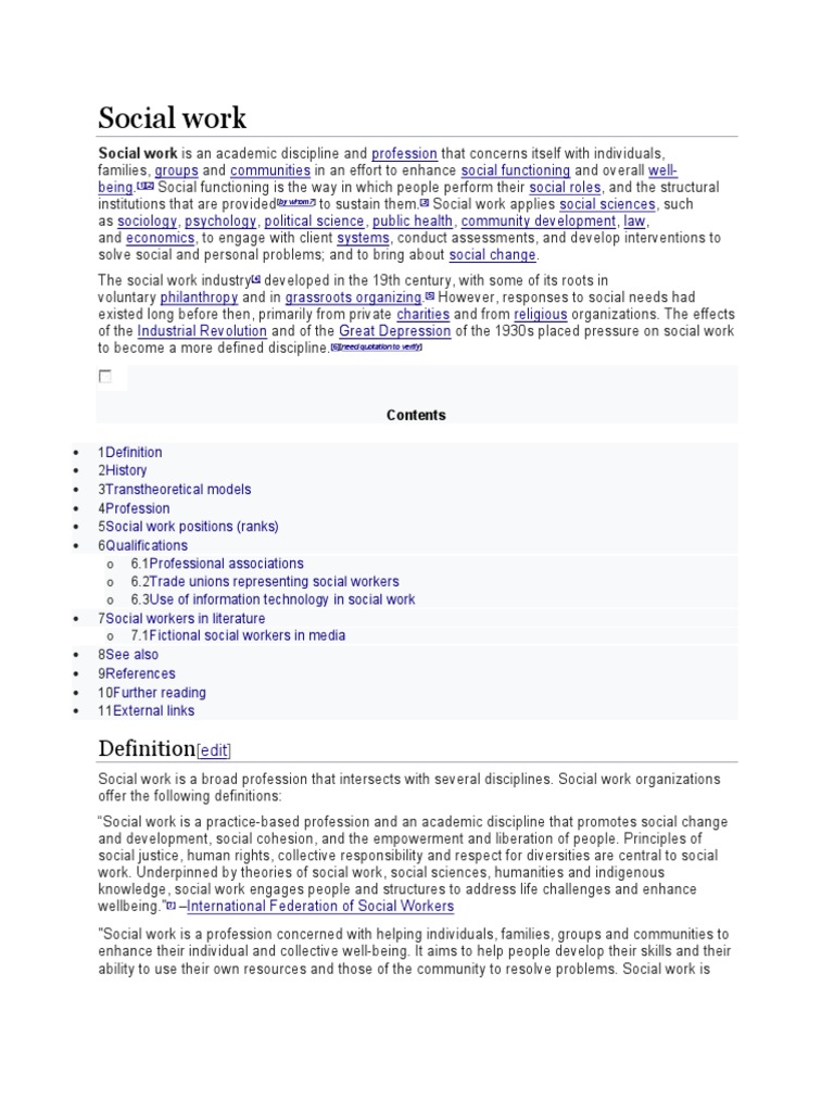 History of Social Work Profession | PDF | Social Work | Psychotherapy