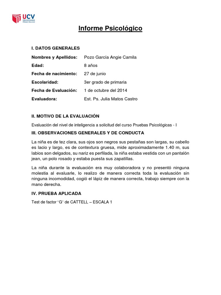 INFORME DEL TEST DE CATTELL 1