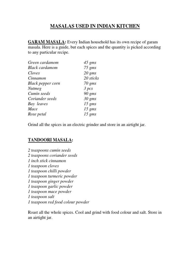 Masalas Used in Indian Kitchen Guide | PDF | Spice | Ginger