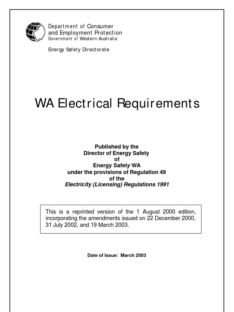 WA Electrical Requirements, Dept Consumer & Employment Protection