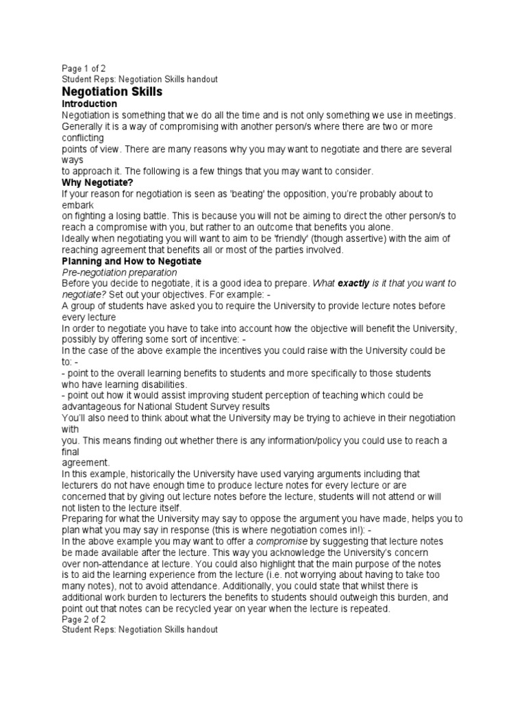 Negotiation Skills for Student Representatives | PDF | Negotiation ...
