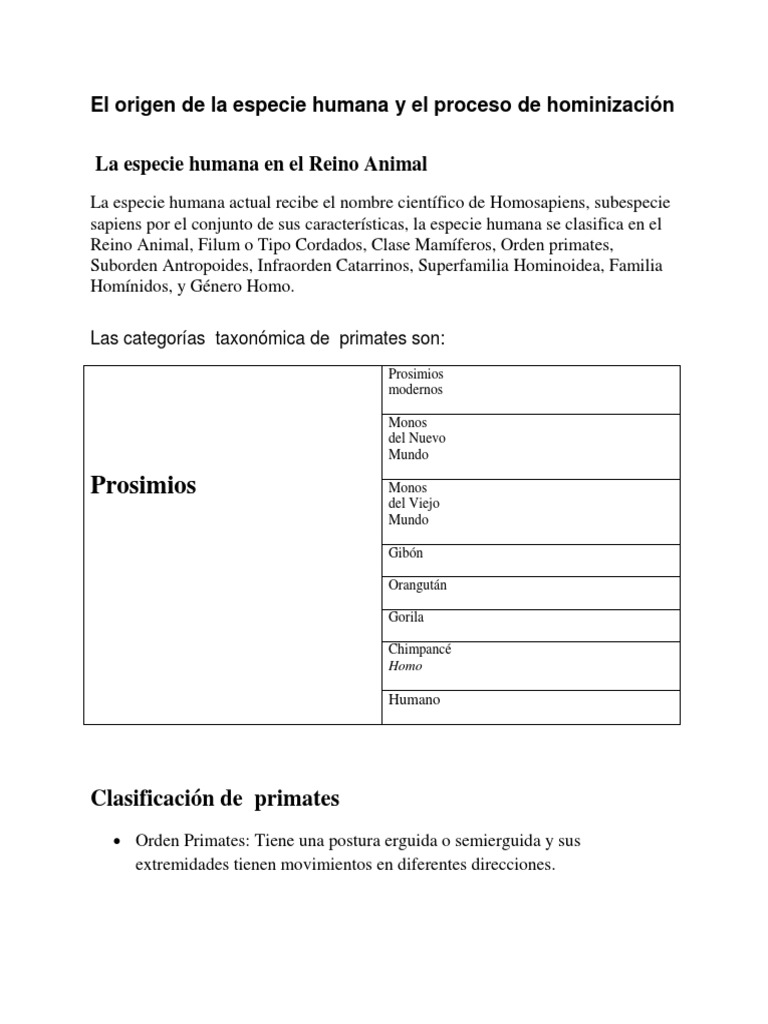 Origen y evolución de la especie humana | PDF | Homo | Mono