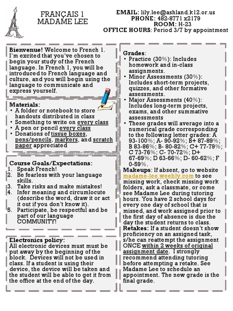 French 1 Syllabus Final PDF Understanding Teachers