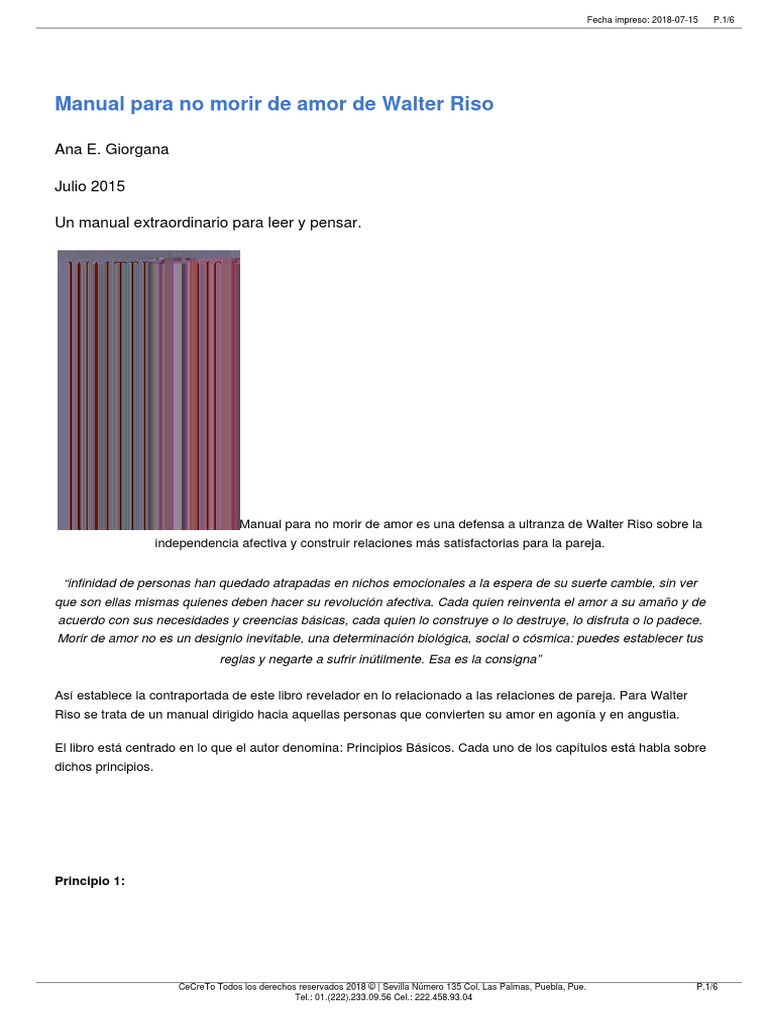 Manual para No Morir de Amor de Walter Riso | PDF | Amor | Sicología