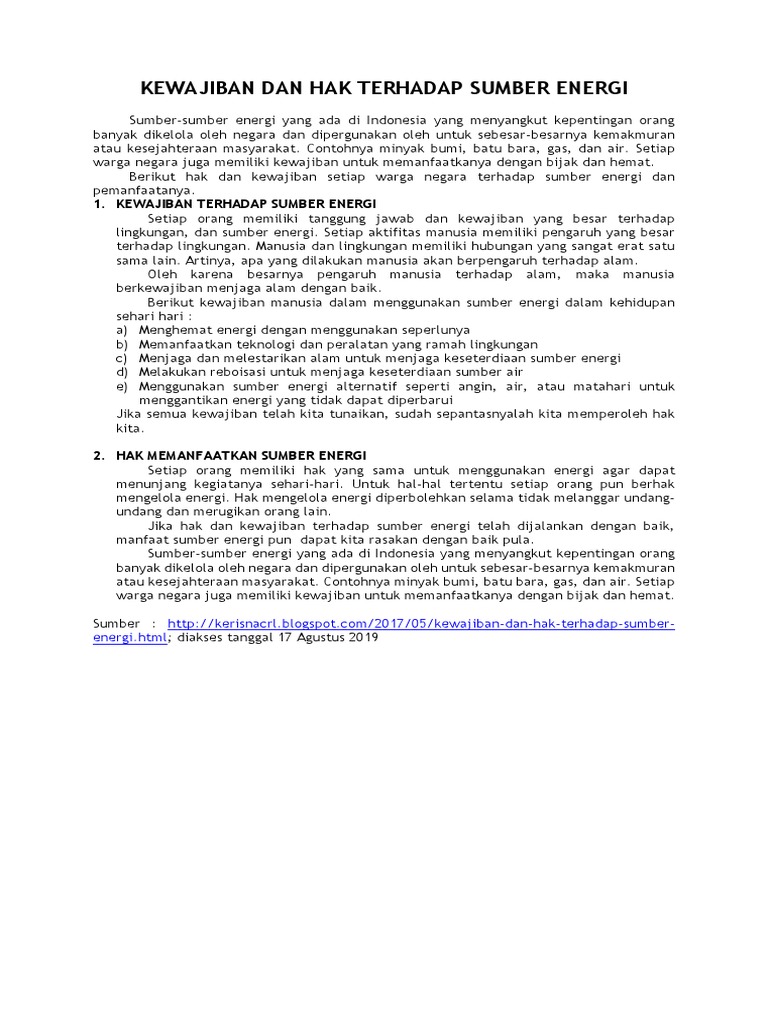 Kewajiban Dan Hak Terhadap Sumber Energi Pdf