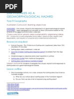 Earthquakes As A Geomorphological Hazard - Lesson Plan