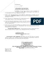 Affidavit of Delayed Registration of Birth I, JUAN DELA CRUZ, of Legal Age, Filipino, and A Resident of