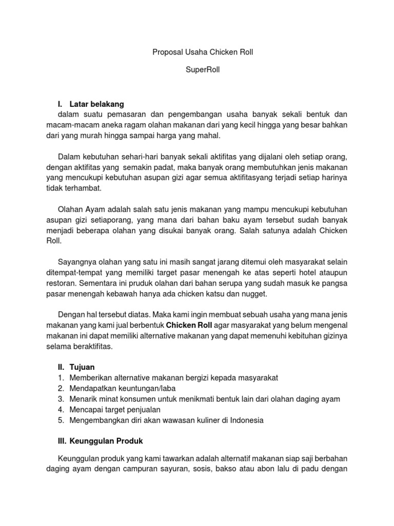 Proposal Usaha Chicken Roll