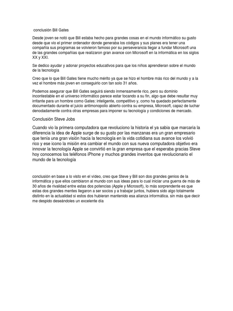 Conclusión de Bill Gates PDF Apple Inc. Microsoft