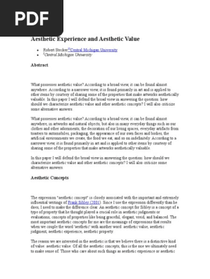 Aesthetic Experience and Aesthetic Value