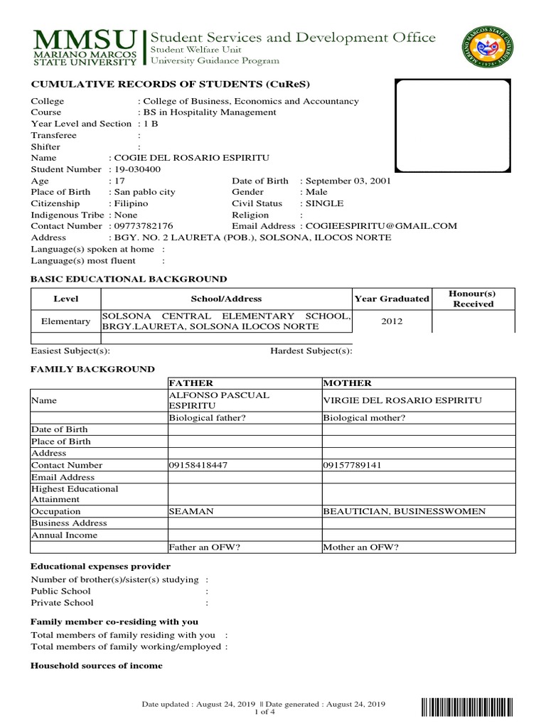 Cumulative Records of Students (Cures) | PDF | Personal Computers | Laptop