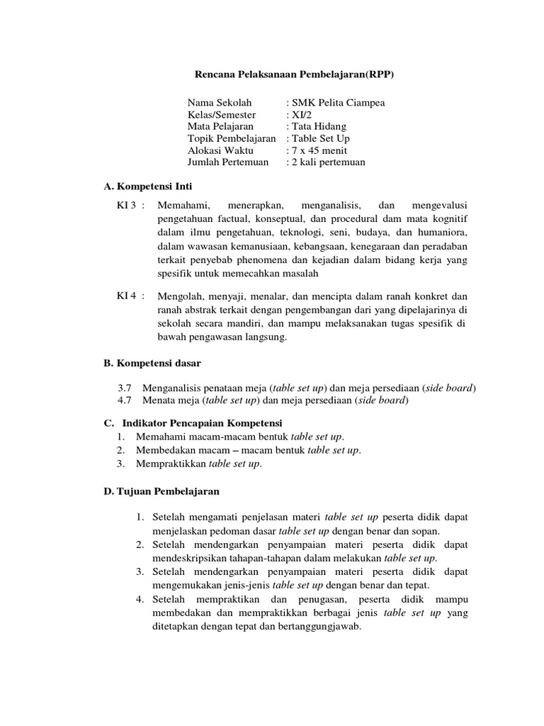 RPP TAble Set Up | PDF | Karier & Perkembangan