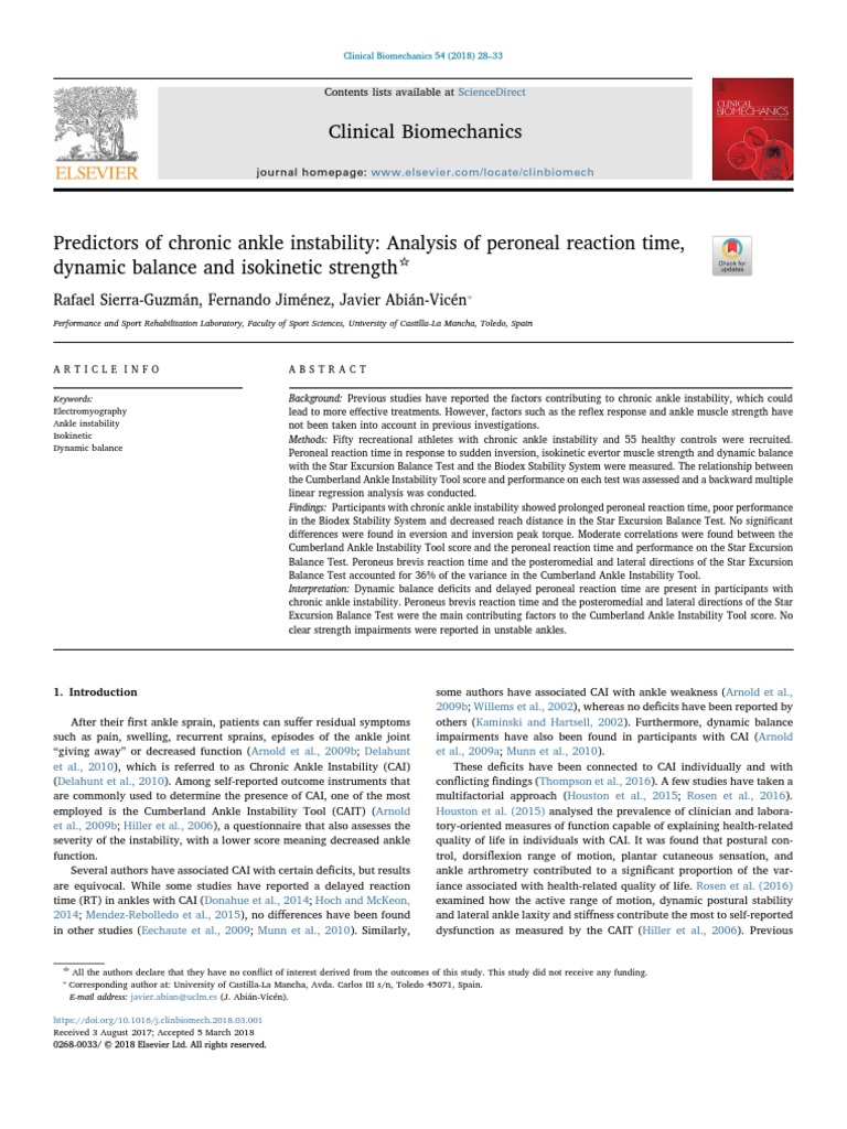 Predictors of Chronic Ankle Instability | PDF | Ankle | Human Leg