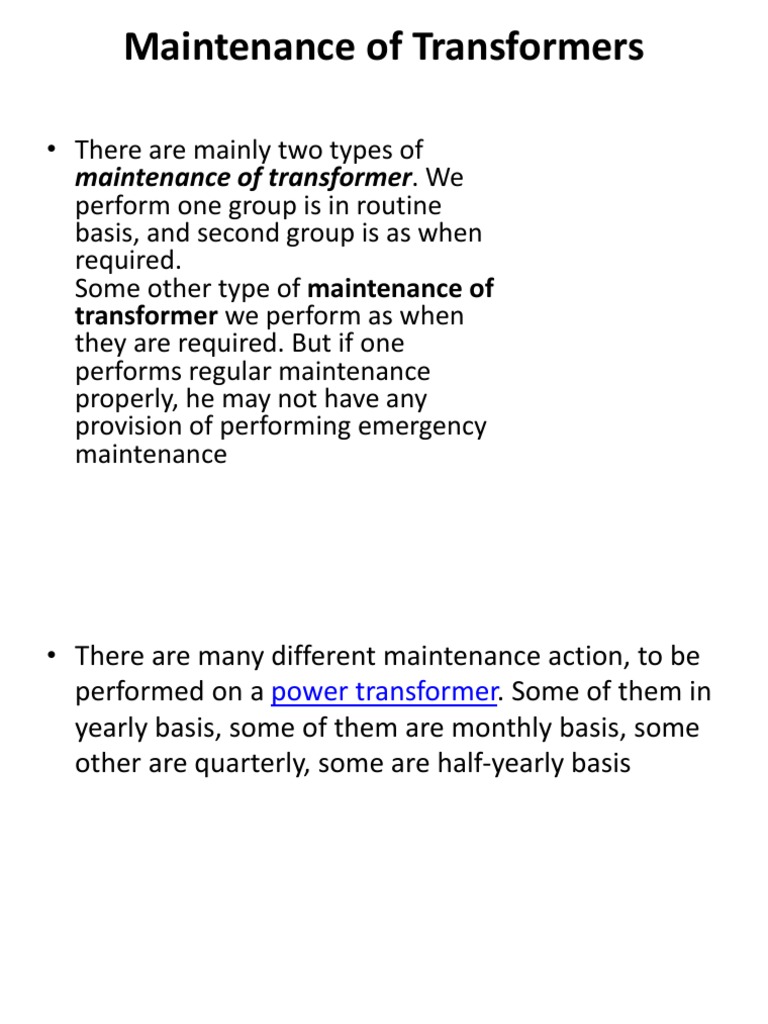 Transformer Maintenance PDF PDF Transformer Power Engineering