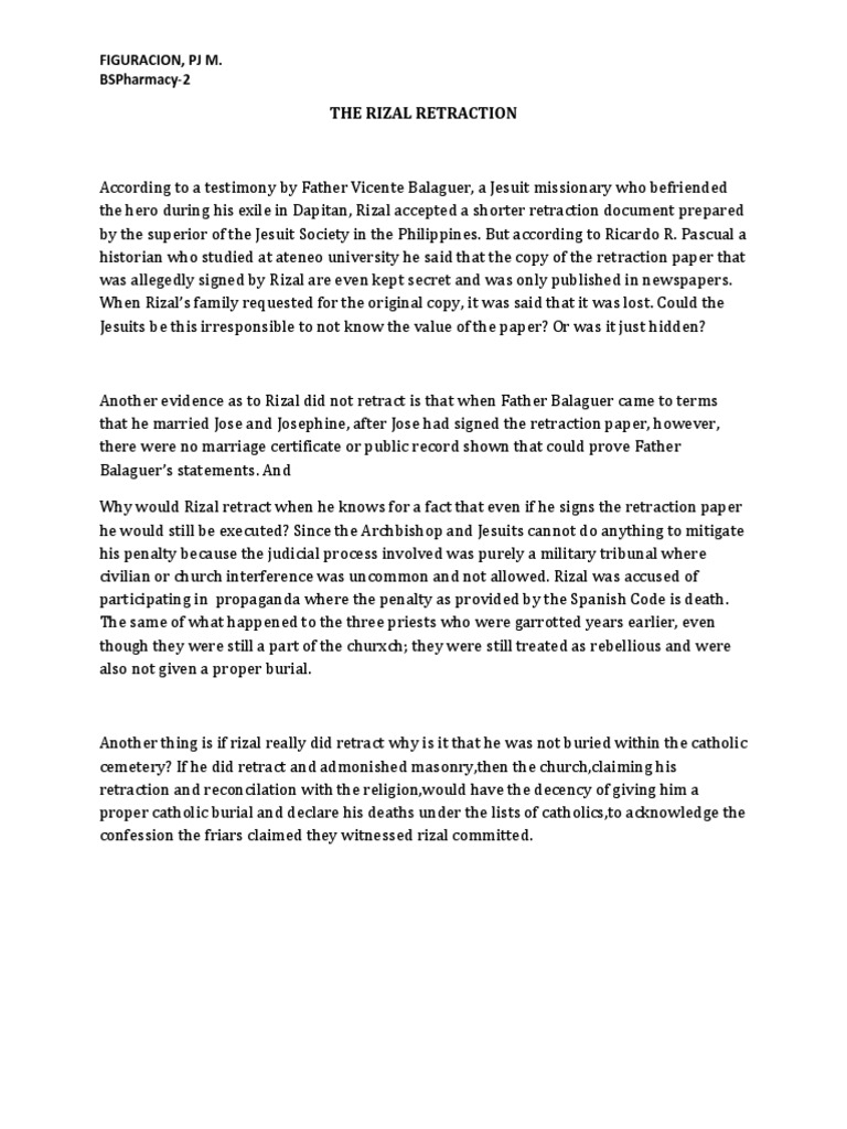 Rizal's Retraction Controversy Explained | PDF