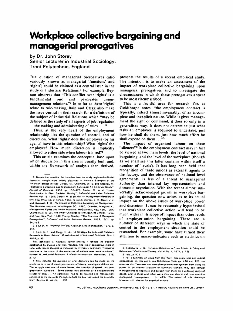 Workplace Collective Bargaining and Managerial Prerogatives | PDF ...