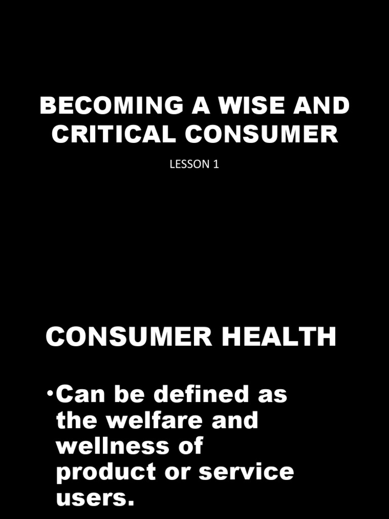 A Wise and Critical Consumer Lesson 1 PDF Health