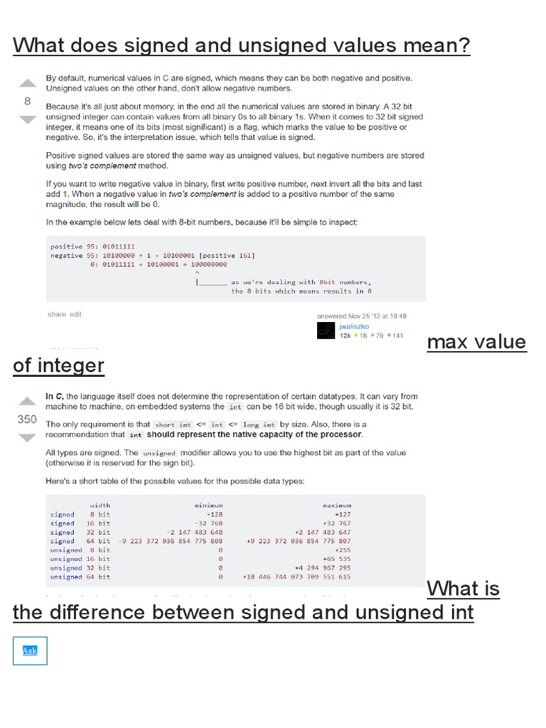 What Does Signed and Unsigned Values Mean? | PDF