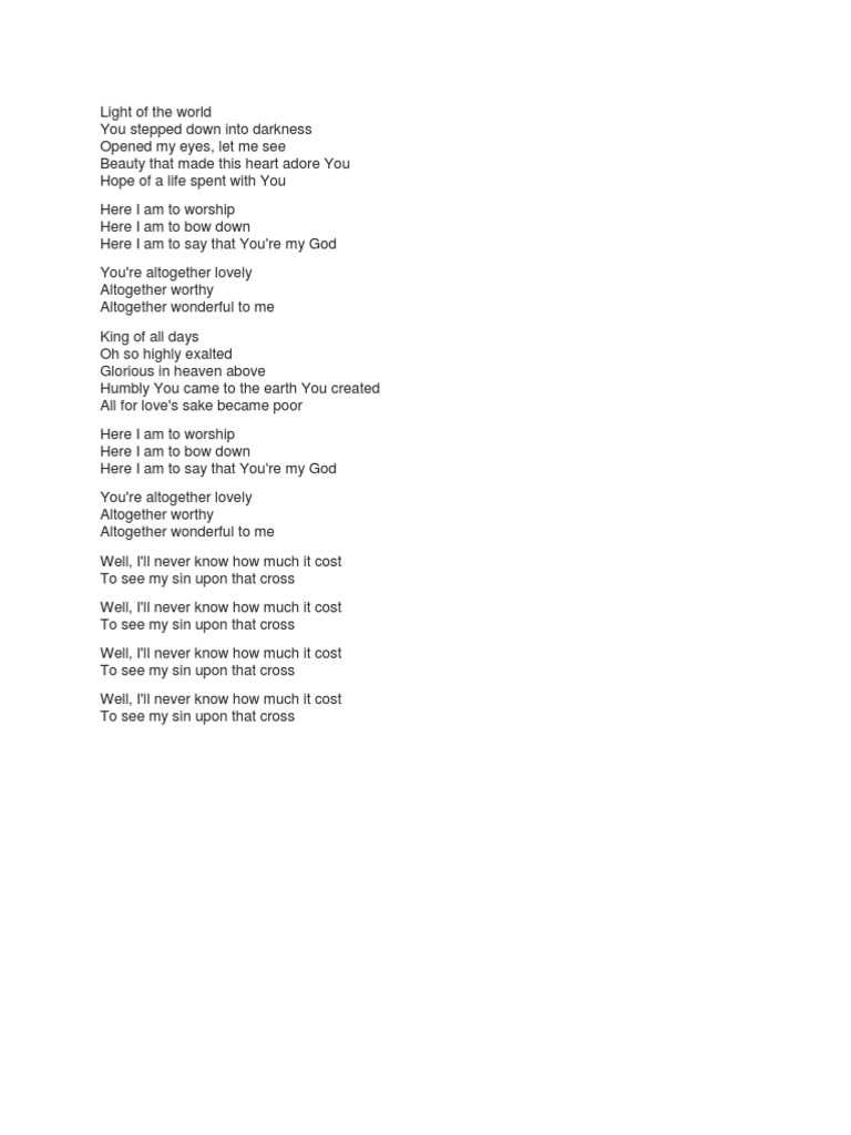 Here I Am To Worship Lyrics | PDF | Religious Belief And Doctrine ...