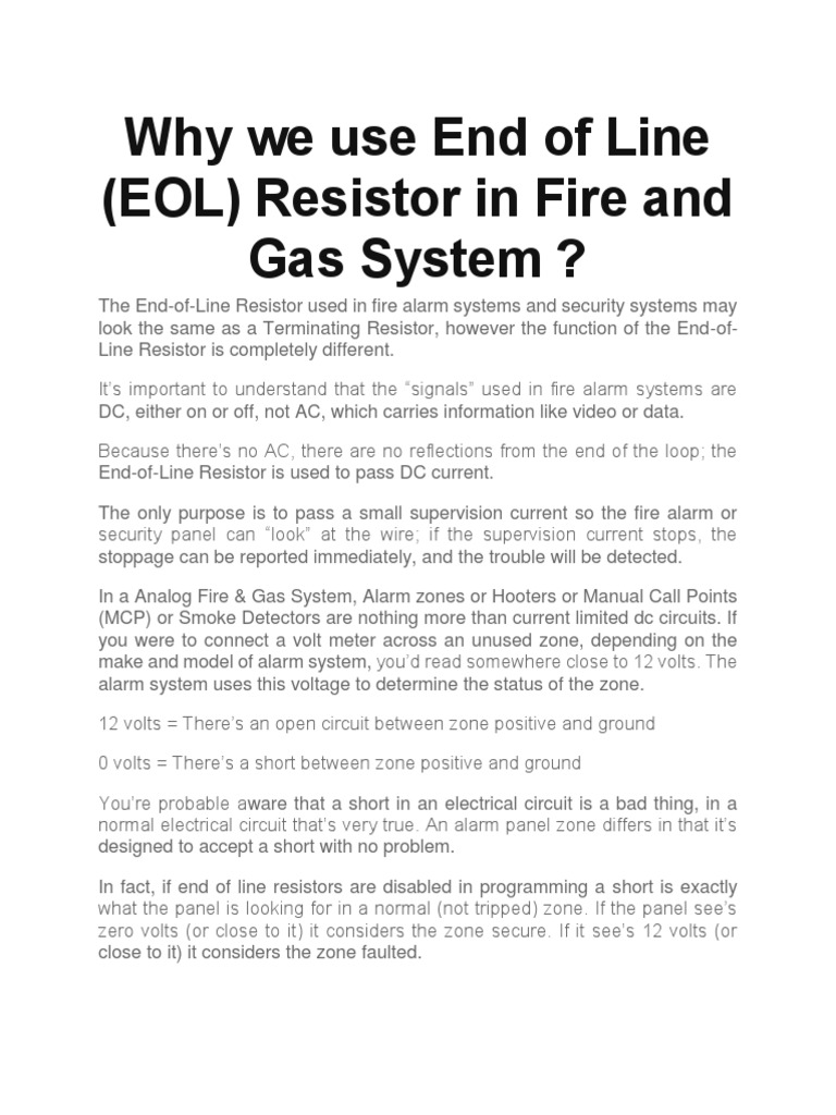 Why We Use End of Line (EOL) Resistor in Fire and Gas System PDF