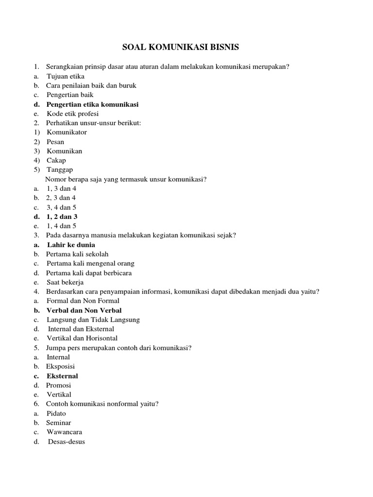 Soal Komunikasi Bisnis