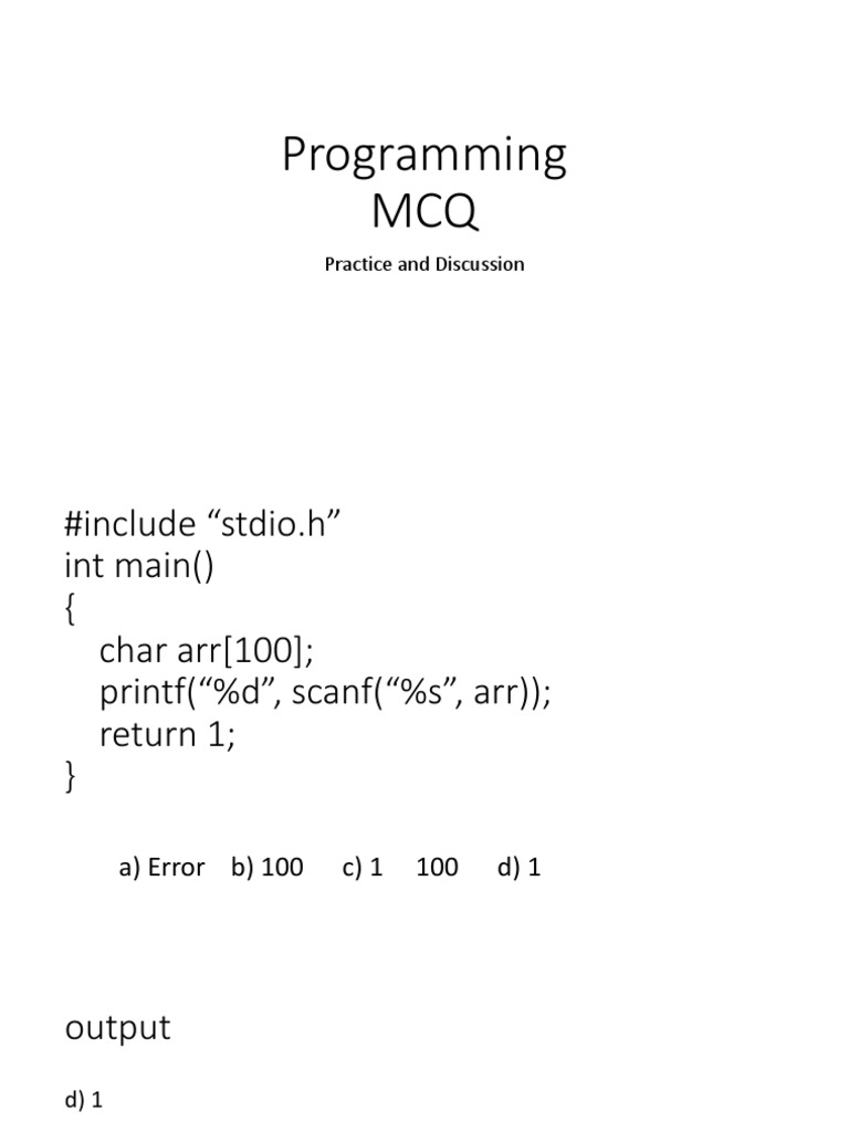 Programming MCQ: Practice and Discussion | PDF | Electrical Engineering ...
