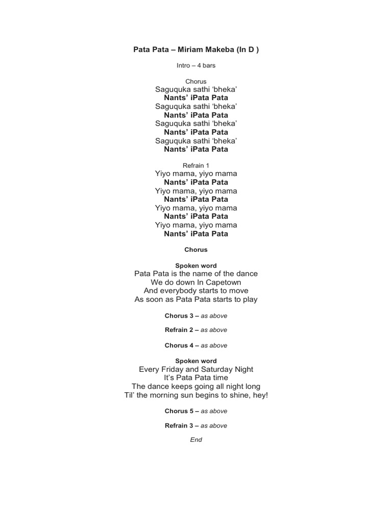Pata pata lyrics pdf pdf