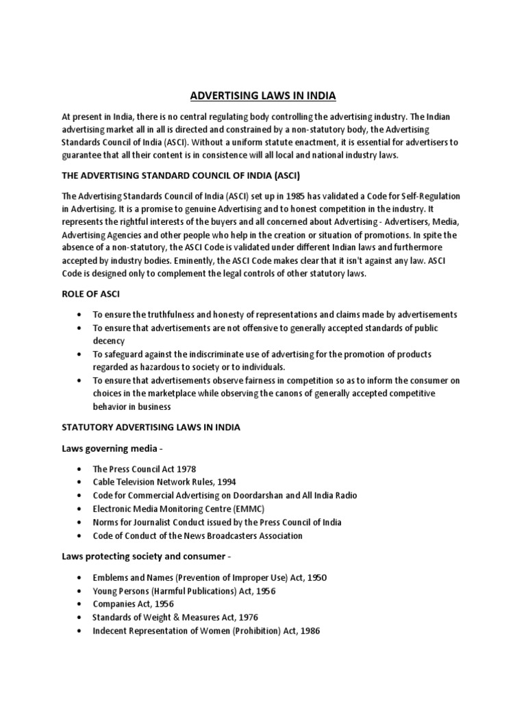 Advertising Laws in India | PDF | Advertising | Mass Media