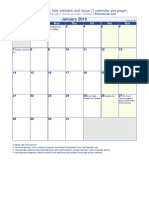 January 2019: This Calendar Is Blank, Fully Editable and Large (1 Calendar Per Page)