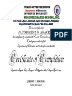 Kindergarten Certificate Completion Jacob Agaceta GTISI Baguio City 2019