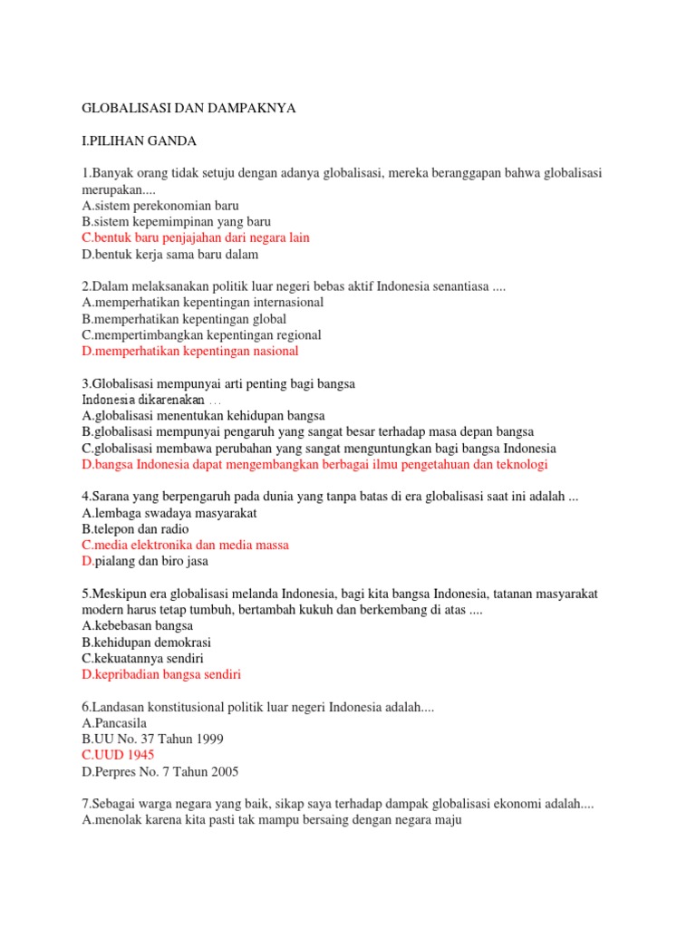 Latihan Soal Jawaban Globalisasi Docx