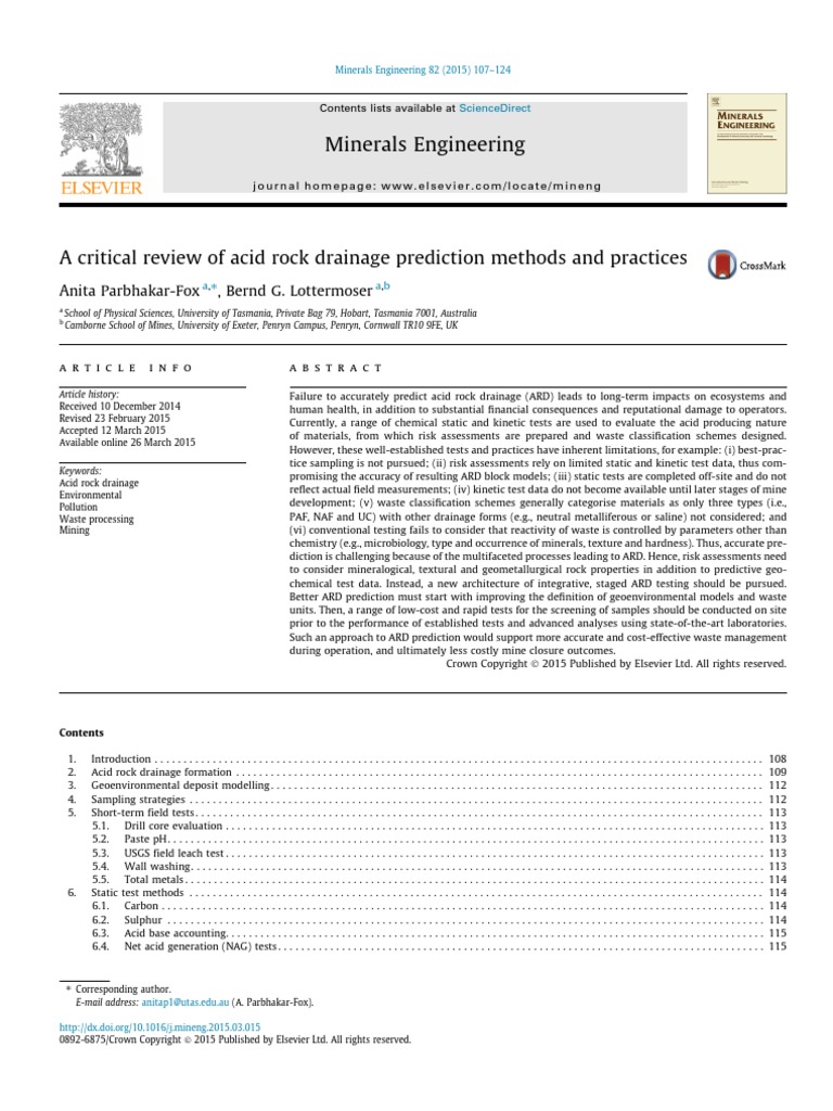 Acid Mine Drainage Prediction | PDF | Sulfide | Mining
