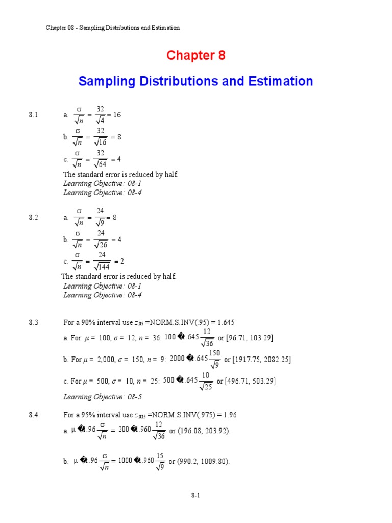 Sampling Distributions and Estimation: N N N Learning Objective: 08-1 ...