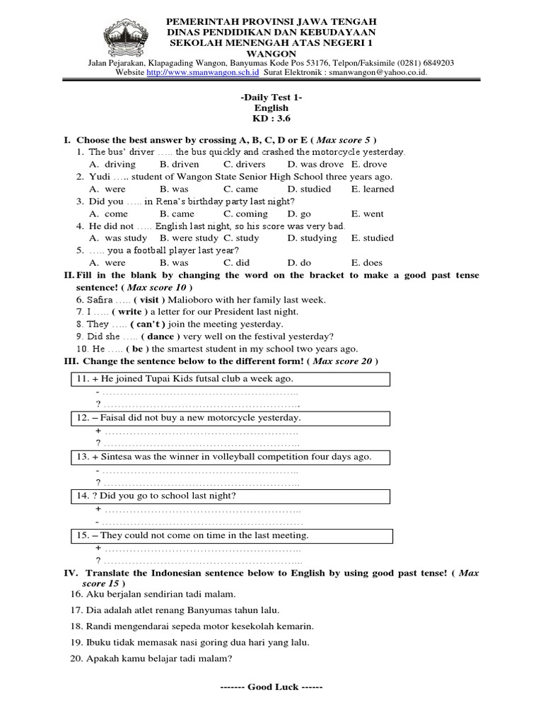 latihan soal past tense essay