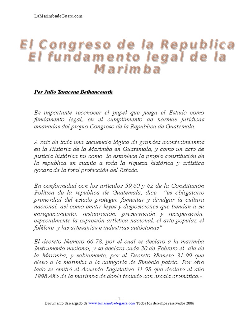La Marimba Guatemalteca y Sus Leyes en Guatemala PDF
