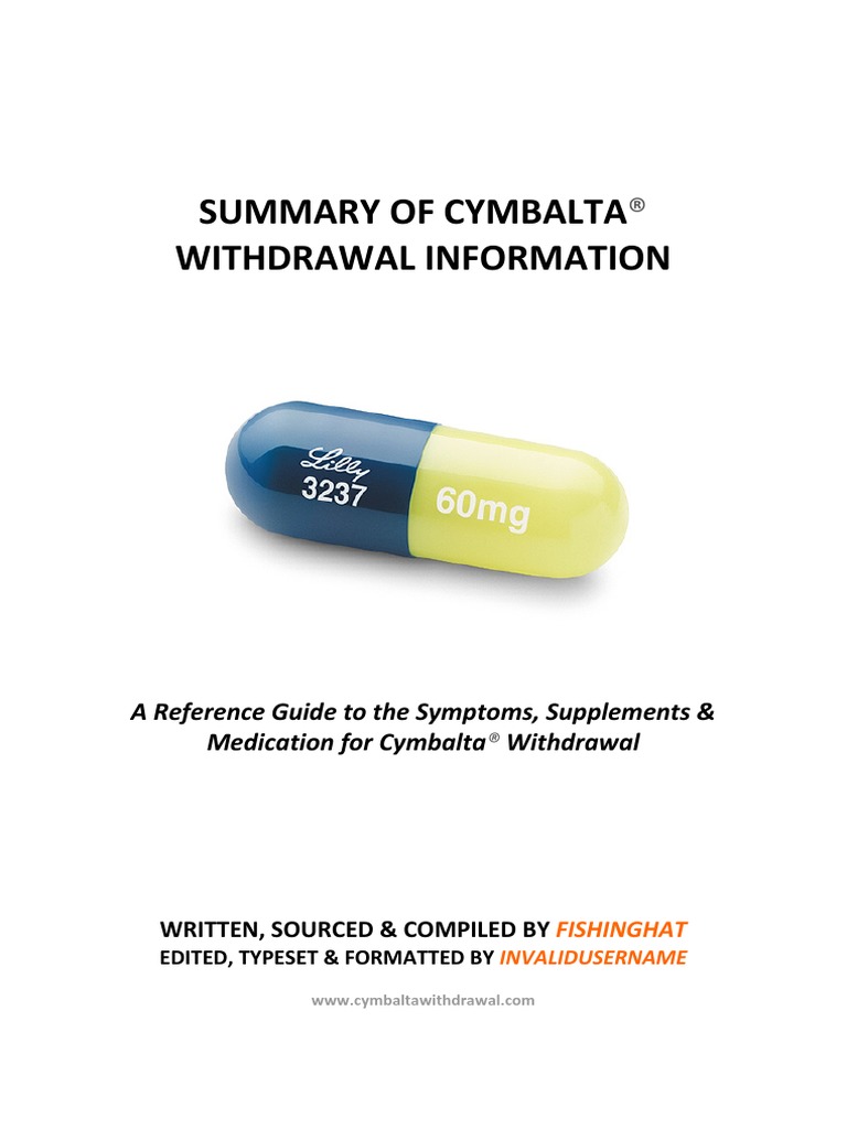 Summary Of Cymbalta Withdrawal Information Drugs Pharmacology